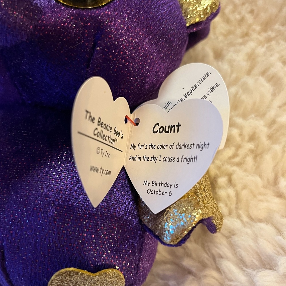 Ty Beanie Boos “Count” Sparkly Purple Bat with Gold Wings - Picture 5 of 8